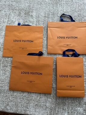 Louis Vuitton Orange Shopping Bags with Blue Ribbon Handles- 4 of them